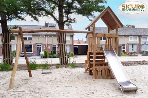 Speelhuisje met glijbaan combi enkel